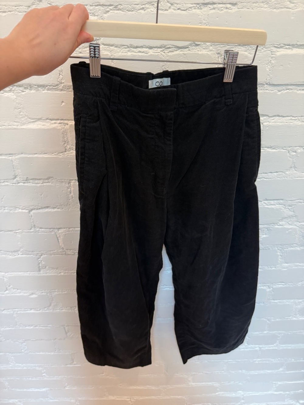 COS Black Corduroy Wide Leg Cropped Pants